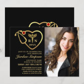 Gold Black Modern Nursing School Graduparty Kaart (Voorkant / Achterkant)