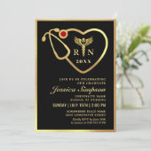 Gold Black Modern Nursing School Graduparty Kaart (Staand voorkant)