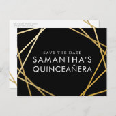 Gold Black Modern Quinceañera Save the Date Aankondigingskaart (Voorkant / Achterkant)
