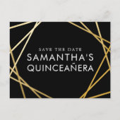 Gold Black Modern Quinceañera Save the Date Aankondigingskaart (Voorkant)