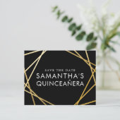 Gold Black Modern Quinceañera Save the Date Aankondigingskaart (Staand voorkant)