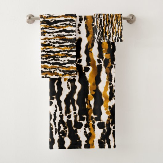 Gold & Black Modern Safari Rain Oerwoud Glam Bad Handdoek (Insitu)