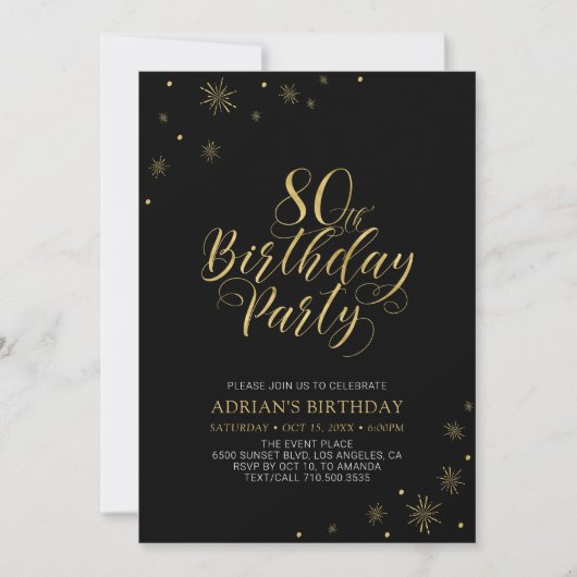 Gold & Black | Moderne Chique 80ste Verjaardagsfee Kaart (Voorkant)