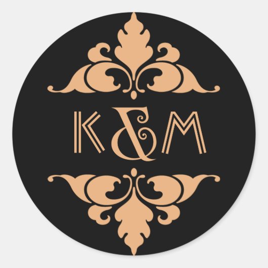 Gold Black  moderne kunst deco bruiloft Ronde Sticker (Voorkant)