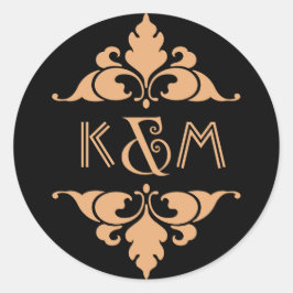 Gold Black  moderne kunst deco bruiloft Ronde Sticker