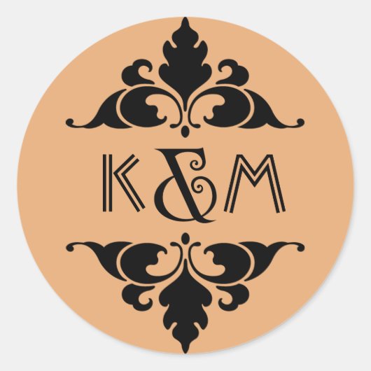 Gold Black  moderne kunst deco bruiloft Ronde Sticker (Voorkant)