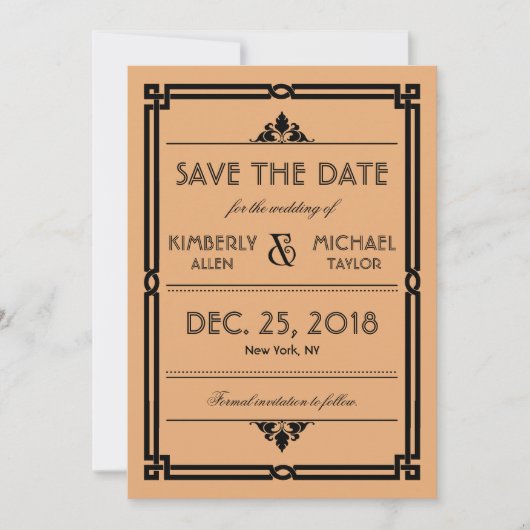 Gold Black moderne kunst deco bruiloft Save The Date (Voorkant)