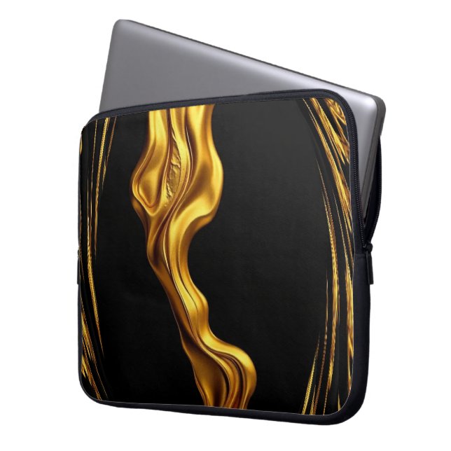 Gold Black Monochrome Christian Achempong Swirl  Laptop Sleeve (Voorkant Links)