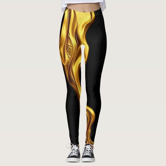 Gold Black Monochrome: Opulent Swirl Achempong Leggings (Voorkant)