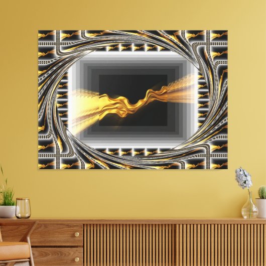 Gold Black Monochrome Opulent Swirl Liquid Achempo Canvas Afdruk (Insitu (Woonkamer))