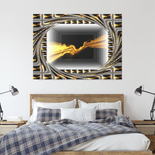 Gold Black Monochrome Opulent Swirl Liquid Achempo Canvas Afdruk (Insitu (Slaapkamer))