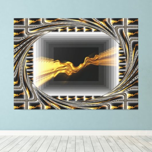 Gold Black Monochrome Opulent Swirl Liquid Achempo Canvas Afdruk (Insitu (Houten vloer))