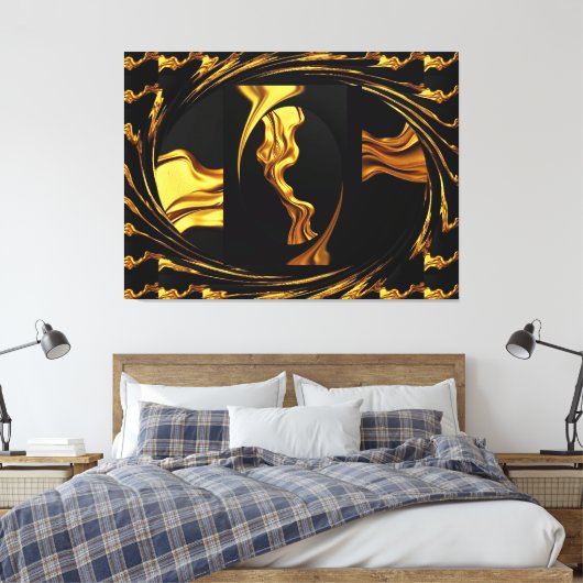 Gold Black Monochrome - Opulent Swirl Liquid Gold Canvas Afdruk (Insitu (Slaapkamer))