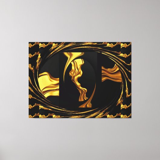 Gold Black Monochrome - Opulent Swirl Liquid Gold Canvas Afdruk (Voorkant)