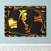 Gold Black Monochrome - Opulent Swirl Liquid Gold Canvas Afdruk (Insitu (Houten vloer))