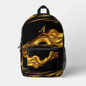 Gold Black Monochrome Swirl Liquid Gold Achempong  Bedrukte Rugzak (Voorkant)