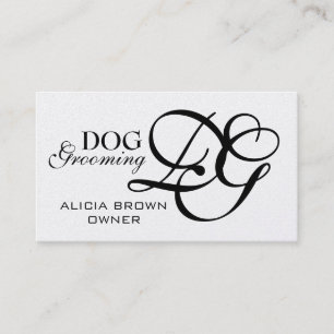 Gold Black Monogram Dog Grooming Visitekaartjes