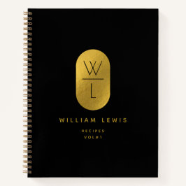 Gold Black Monogram Modern Minimalist Recipe Notitieboek