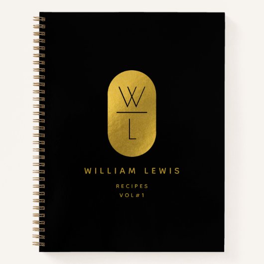 Gold Black Monogram Modern Minimalist Recipe Notitieboek (Voorkant)