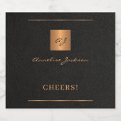 Gold black monogram name script sparkling wijnetiket (Enkel label)