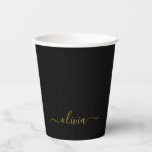 Gold Black Monogram Paper Cups Papieren Bekers<br><div class="desc">Goud en zwart Elegant Monogram Verjaardag,  Huwelijk,  Vrijgezellenfeest of Bachelorette Party Cup. Deze verjaardagsfeestje beker kan worden aangepast om uw voornaam op te nemen. Neem contact op met de ontwerper voor aangepaste overeenkomende items.</div>