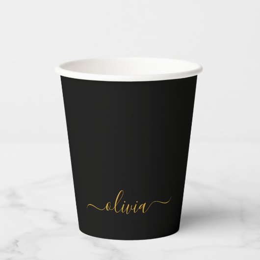 Gold Black Monogram Paper Cups Papieren Bekers (Voorkant)