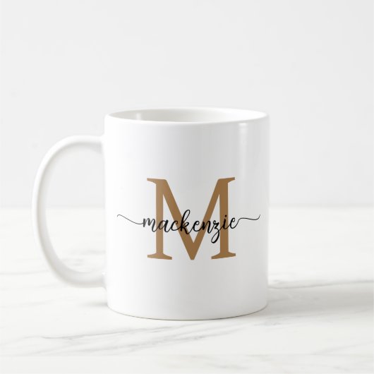 Gold Black Monogram Script Name Elegant Custom Koffiemok (Links)