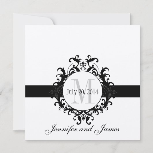 Gold Black Monogram sparen de datum bruiloft Save The Date (Voorkant)
