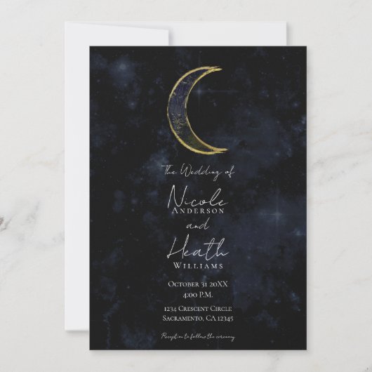 Gold Black Moon Celestial Night Starry Wedding Kaart (Voorkant)