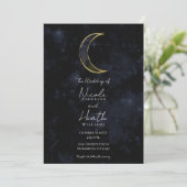 Gold Black Moon Celestial Night Starry Wedding Kaart (Staand voorkant)