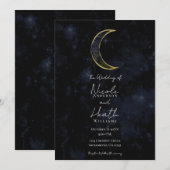 Gold Black Moon Celestial Night Starry Wedding Kaart (Voorkant / Achterkant)
