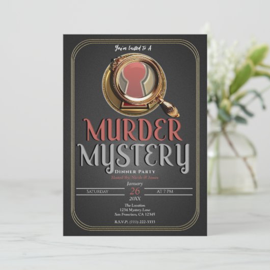 Gold & Black Murder Mystery Game Verjaardagsfeestj Kaart (Staand voorkant)
