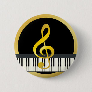 Gold Black Music Symbool Piano Board Clef Notes Ronde Button 5,7 Cm