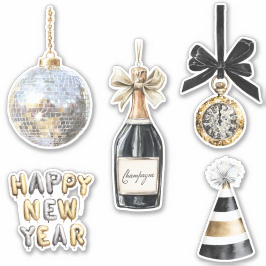 Gold Black New Year's Eve Silver Ball Celebration Sticker (Voorkant)