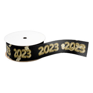 Gold Black - Nieuwe jaren   Diamond Glitter Confet Grosgrain Lint