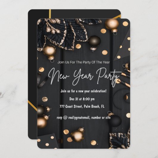Gold Black nieuwjaar Elegant Custom Kaart (Voorkant / Achterkant)