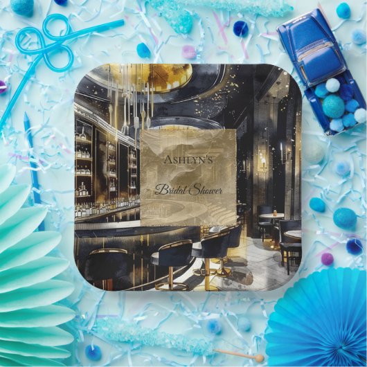 Gold Black Night Club Party Vrijgezellenfeest Papieren Bordje (Feest)