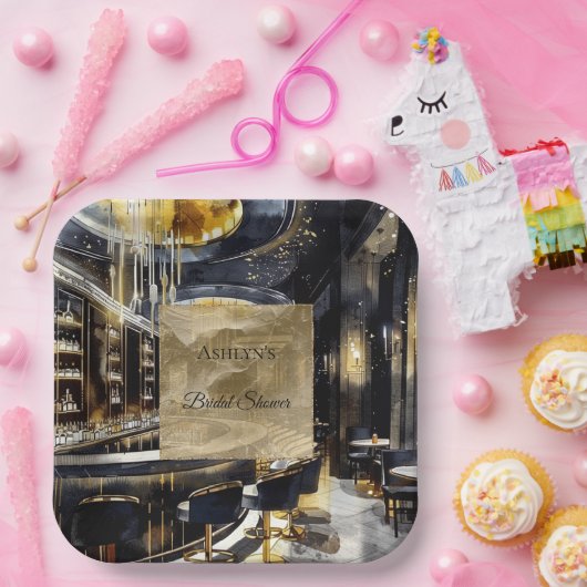 Gold Black Night Club Party Vrijgezellenfeest Papieren Bordje (Feest)