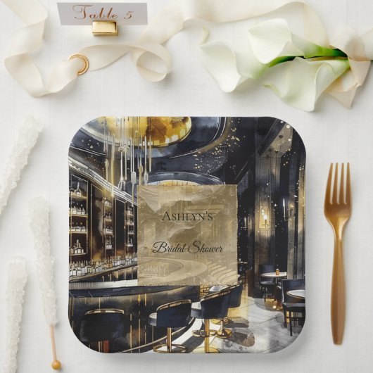 Gold Black Night Club Party Vrijgezellenfeest Papieren Bordje (Huwelijk)