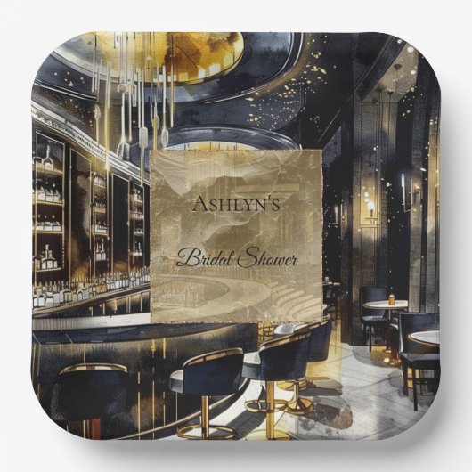 Gold Black Night Club Party Vrijgezellenfeest Papieren Bordje (Voorkant)