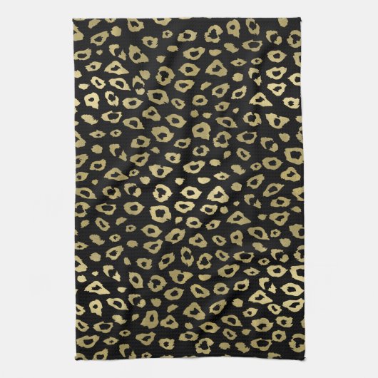 Gold Black Ombre Leopard Print Theedoek (Verticaal)