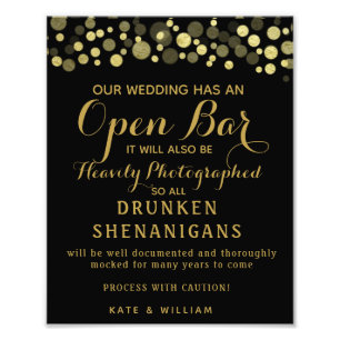 Gold & Black Open Bar voor bruiloft Foto Afdruk