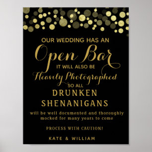 Gold & Black Open Bar voor bruiloft Poster