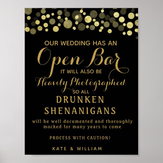 Gold & Black Open Bar voor bruiloft Poster (Voorkant)