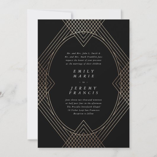 Gold Black Oval Geometric Simple Modern Gatsby Kaart (Voorkant)
