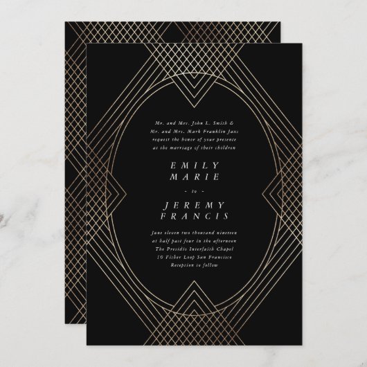 Gold Black Oval Geometric Simple Modern Gatsby Kaart (Voorkant / Achterkant)