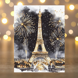 Gold Black Paris Eiffel Tower Happy New Year Feestdagenkaart