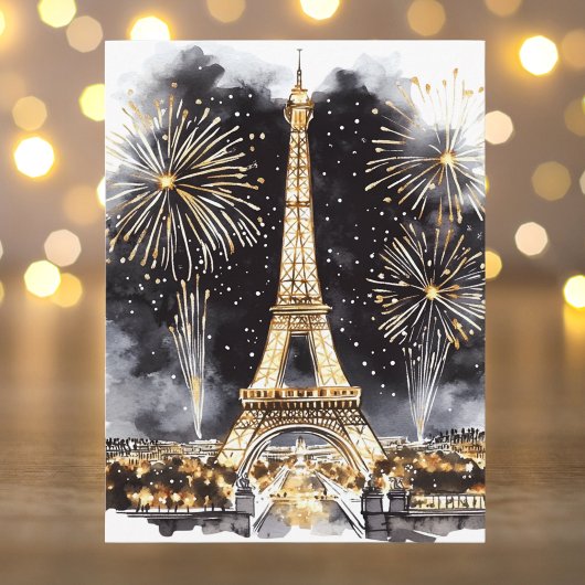 Gold Black Paris Eiffel Tower Happy New Year Feestdagenkaart