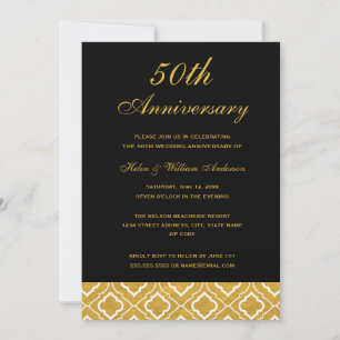 Gold Black Pattern 50th Wedding Jubileum Kaart