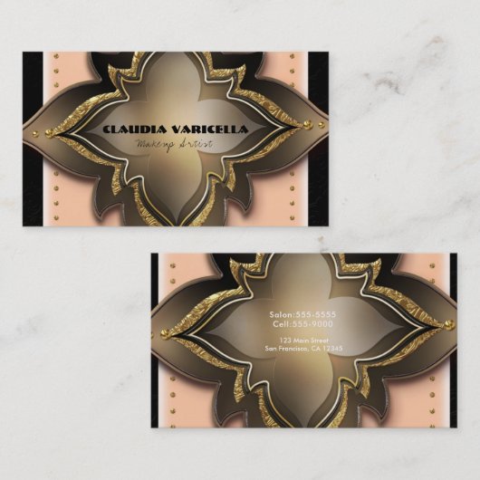 Gold Black & Peach Exotic Chic Flower Elegant Glam Visitekaartje (Voorkant / Achterkant)